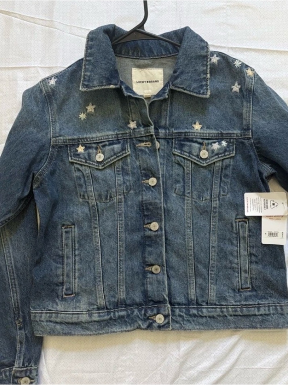 Lucky Brand Blue Denim Jean Jacket with Star Embroidery